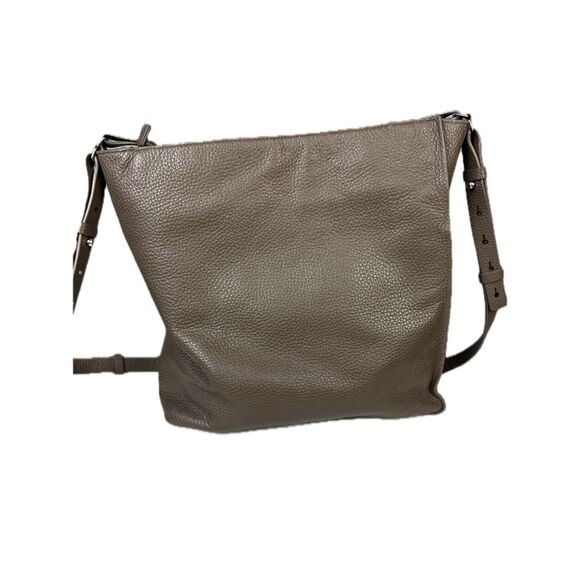 AllSaints Grey Leather Tote Bag Silver Hardware Shoulder Strap Crossbody Women’s - Picture 13 of 14